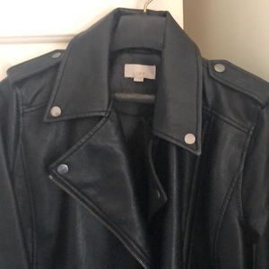 Black faux leather motorcycle jacket